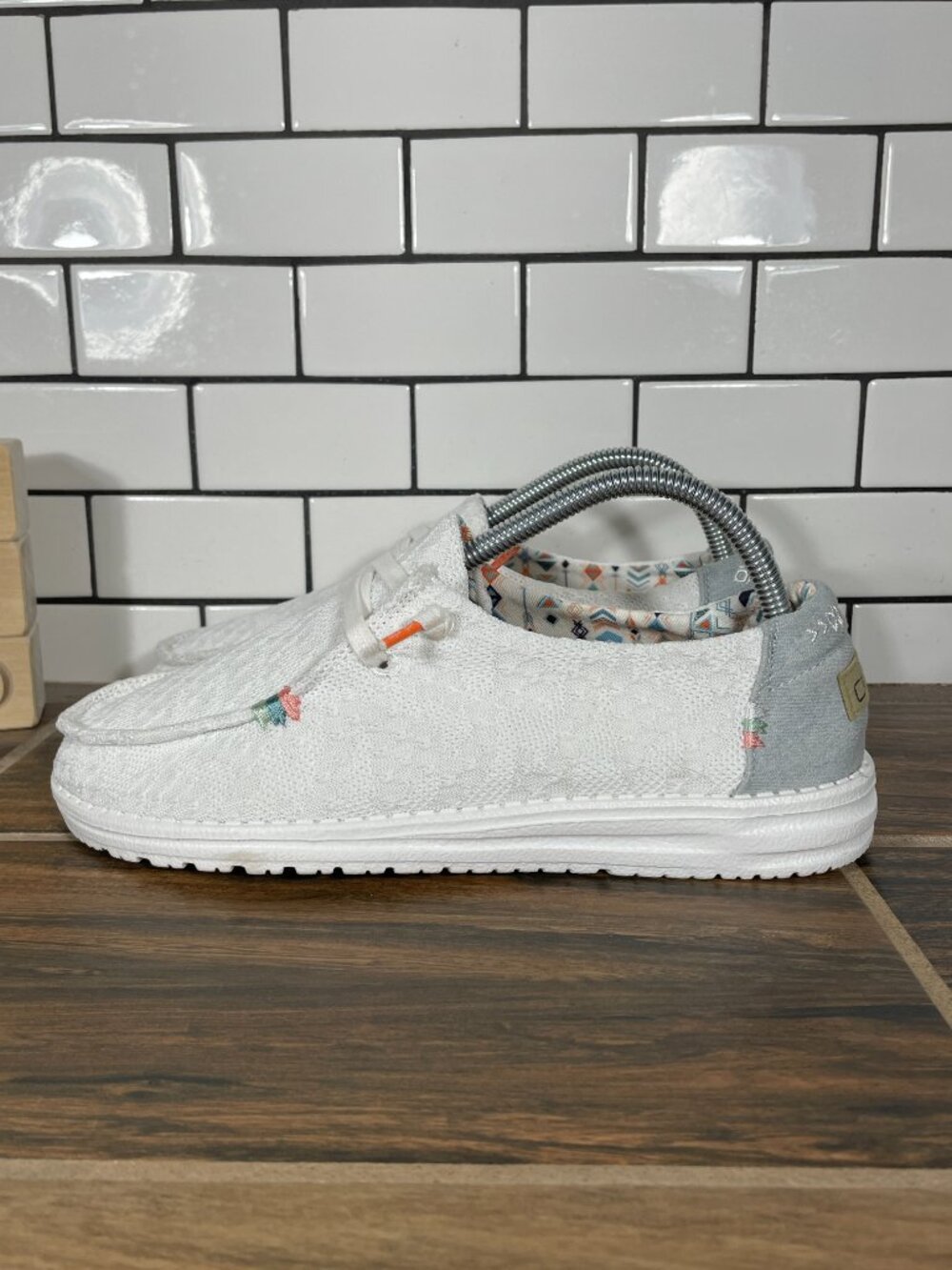 Hey Dude Wendy Shoes Womens Size 8 Boho White Crochet Moc Toe Casual Slip On